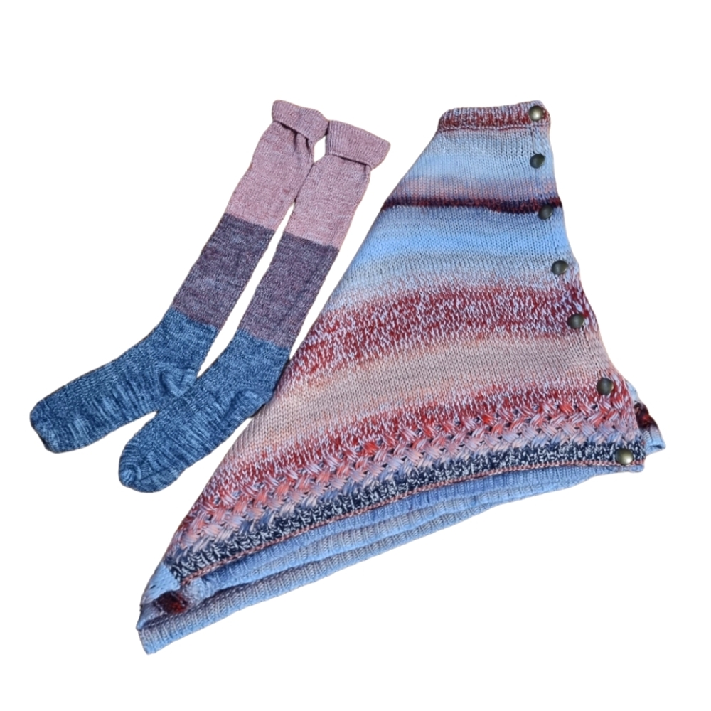 Knit Poncho with Matching Boot Socks